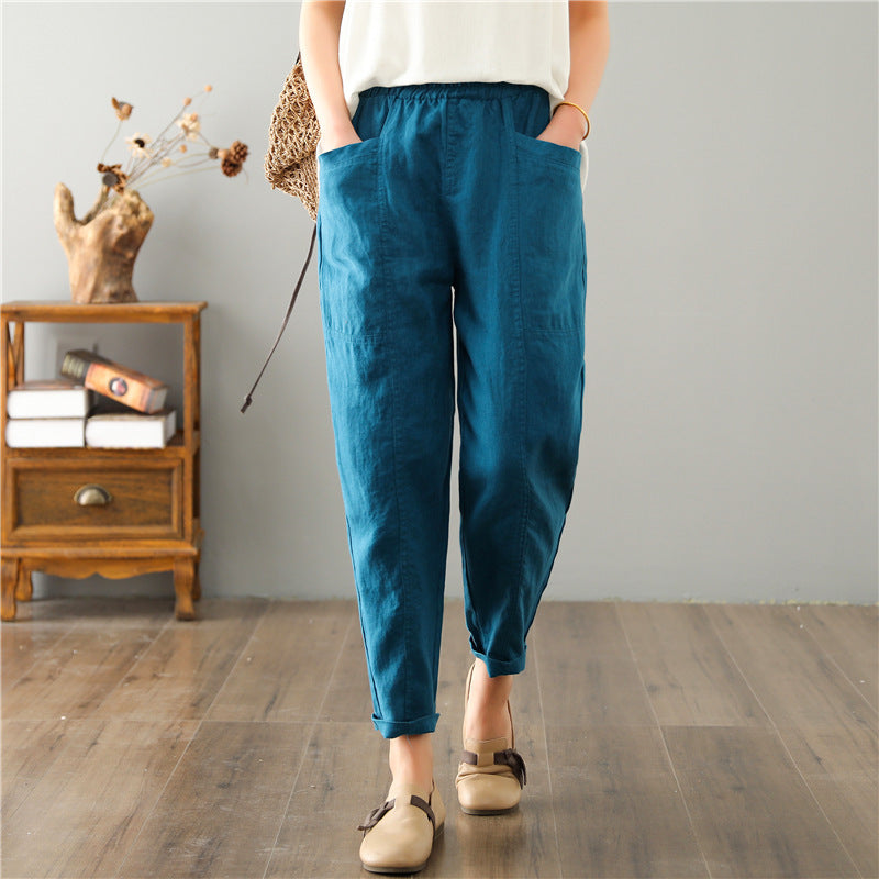 "Women's Linen High Waist Loose Casual Pants - Comfortable and Stylish Leisure Trousers for Relaxed Everyday Wear."