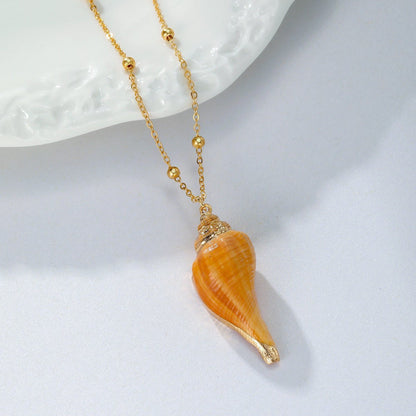 "Conch Scallop Alloy Long Pendant Necklace - Natural Women's Jewelry USA" - touchydesign