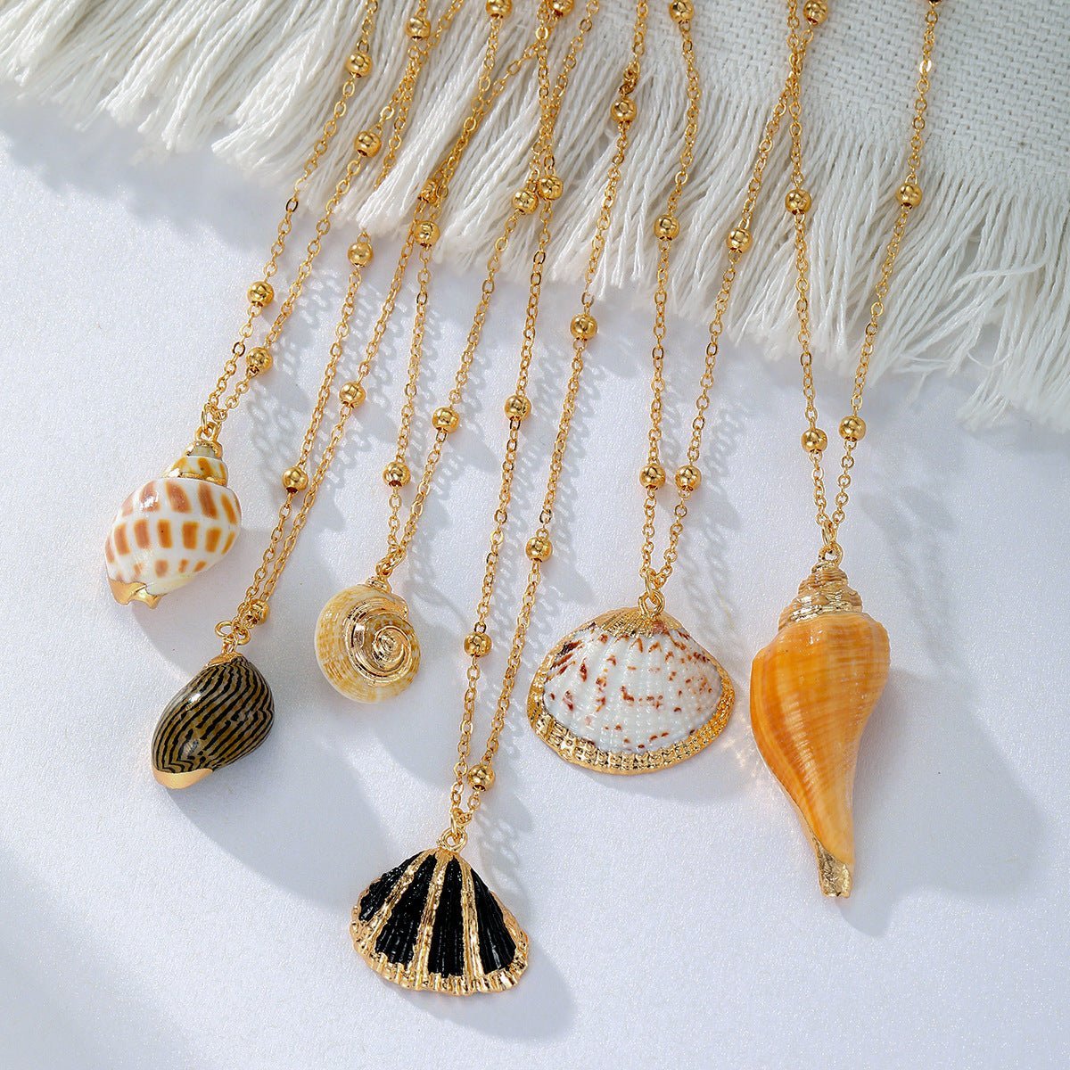 "Conch Scallop Alloy Long Pendant Necklace - Natural Women's Jewelry USA" - touchydesign