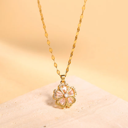 Red And Pink Zircon Flower Niche Light Luxury New Design Sense Pendant Temperament Necklace touchydesign