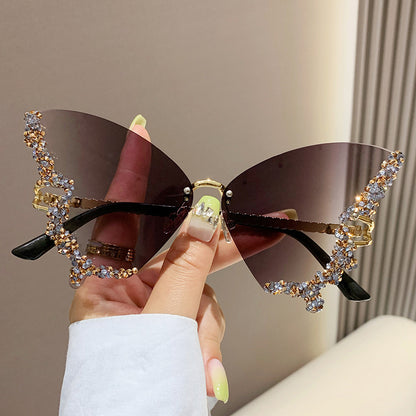 Luxury Diamond Butterfly Sunglasses Women Brand Y2K Vintage Rimless Oversized Sun Glasses Ladies Eyewear Shades touchydesign