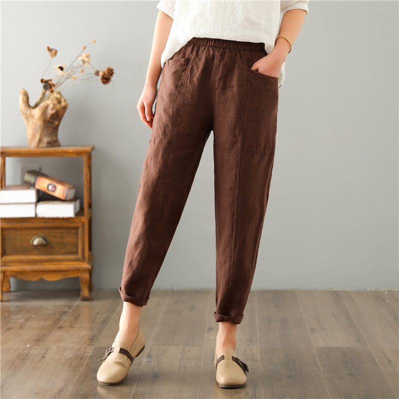 "Women's Linen High Waist Loose Casual Pants - Comfortable and Stylish Leisure Trousers for Relaxed Everyday Wear."