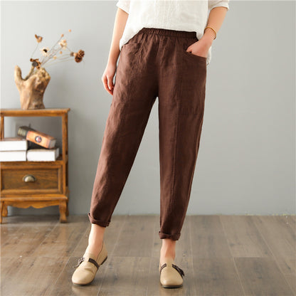 "Women's Linen High Waist Loose Casual Pants - Comfortable and Stylish Leisure Trousers for Relaxed Everyday Wear."