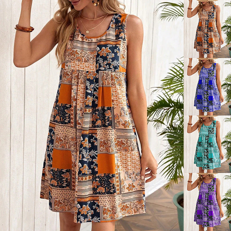 European And American Sleeveless Printed Dress touchydesign