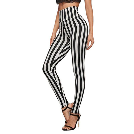 Women's Vertical Stripes High Waist Cropped Skinny Leggings - Trendy and Flattering Fit for a Stylish Look."