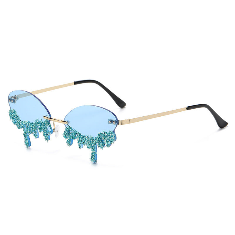 Cross-border New Arrival Frame Tears Diamond Studded By Hand Sunglasses touchydesign