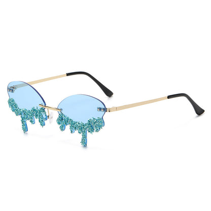 Cross-border New Arrival Frame Tears Diamond Studded By Hand Sunglasses touchydesign