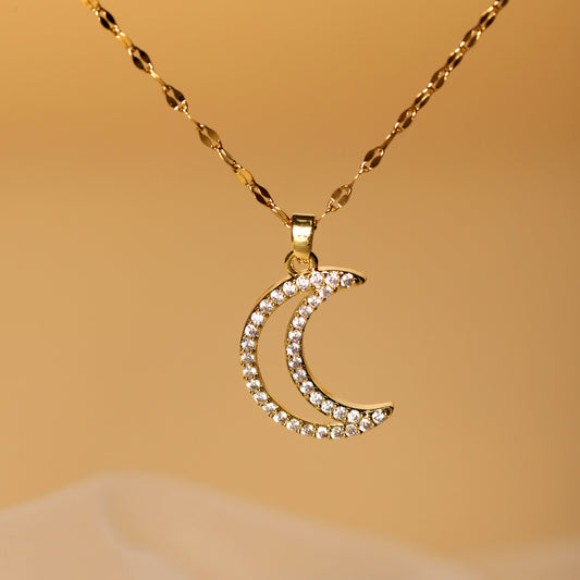 Cross Border Jewelry From Europe And America, Full Diamond Moon Necklace, Fashionable And Versatile, Niche Design, Crescent Diamond Collarbone Chain Jewelry touchydesign