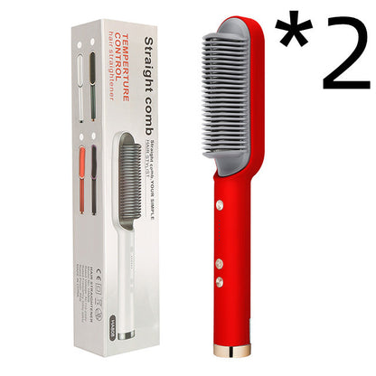 2-in-1 hair straightener and curling comb with negative ion technology. Dual-purpose electric hair brush for smooth, shiny hair and versatile styling."