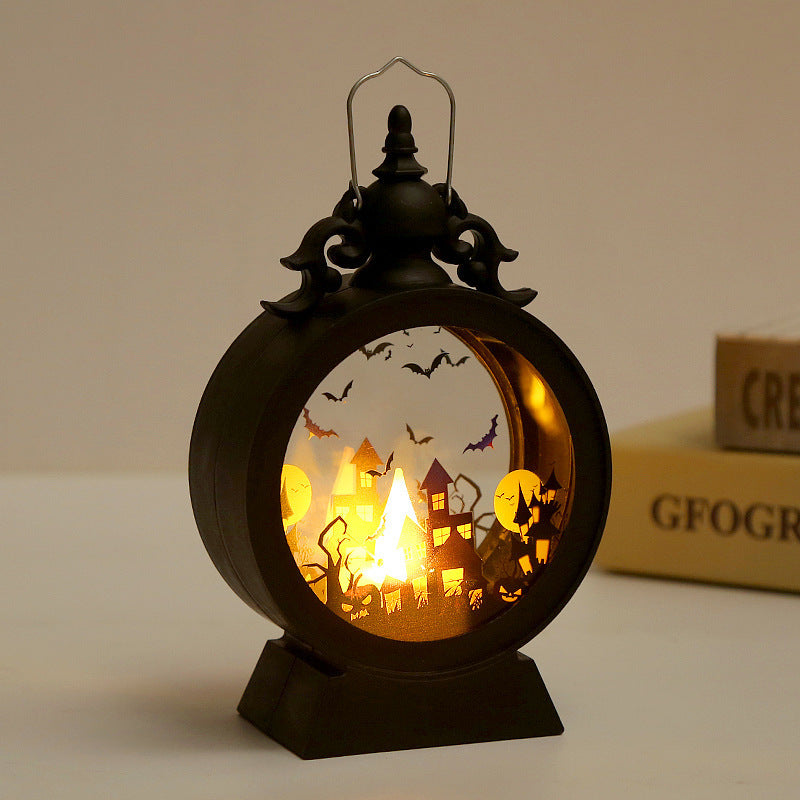 Vintage-style Halloween Portable Storm Lantern with flickering candlelight, ideal for Halloween parties and outdoor decorations."