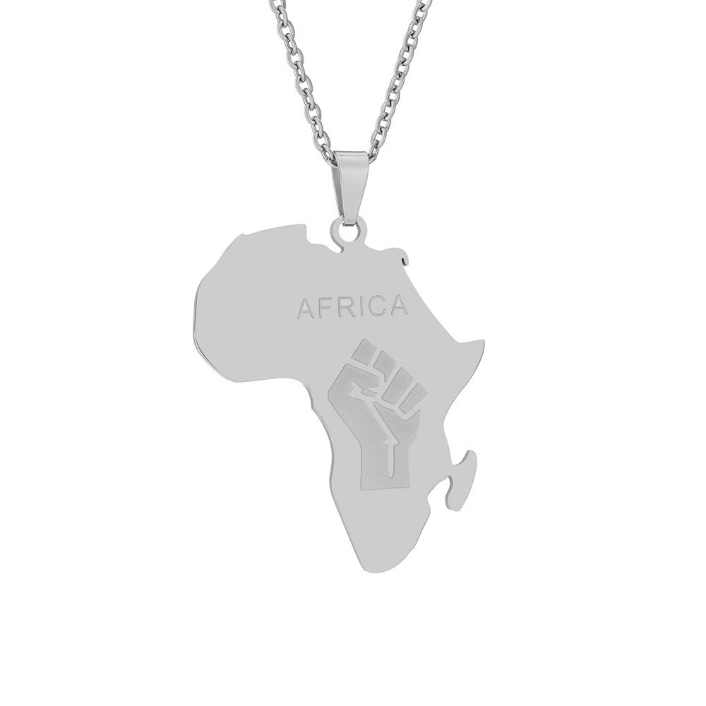 Titanium Steel Africa Map Pendant Necklace - Glossy Gold Fist Shape for Men & Women