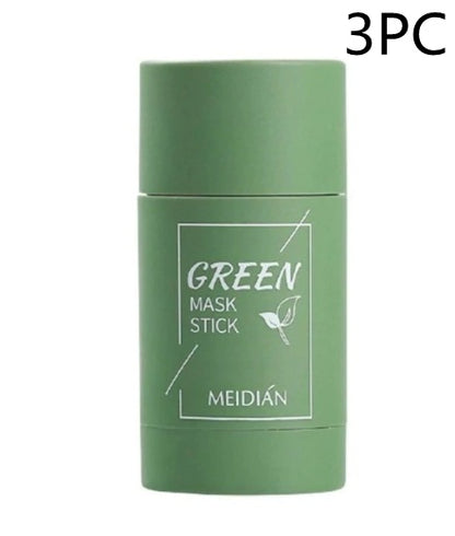 Green tea clay mask stick for oil control and anti-acne treatment. Seaweed-infused whitening mask for clear, bright skin care.