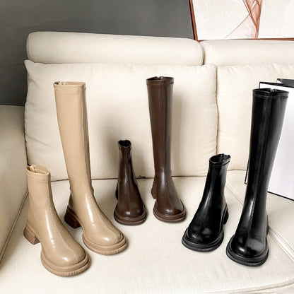 British style round toe solid color short boots for women, featuring a trendy and chic design perfect for versatile fashion looks.