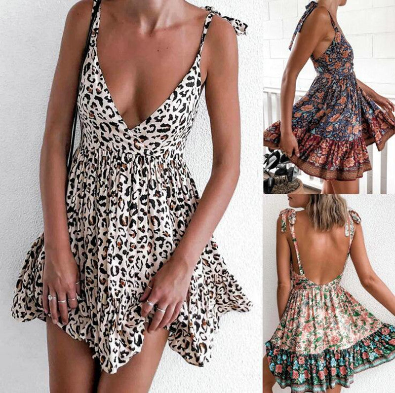 Women's Strappy Low-cut Printed Dress touchydesign