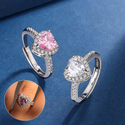 Luxury micro-encrusted zircon diamond peach heart ring for women, perfect for weddings or high-end fashion jewelry