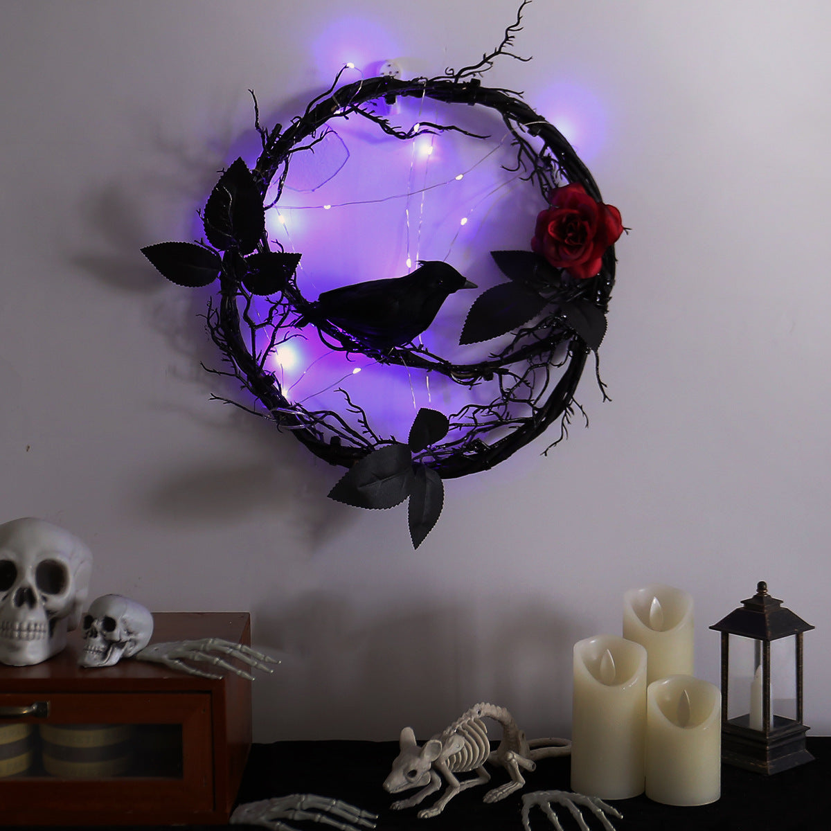 Glowing dead wood and black crow garland decorations for Halloween