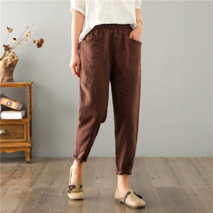 "Women's Linen High Waist Loose Casual Pants - Comfortable and Stylish Leisure Trousers for Relaxed Everyday Wear."