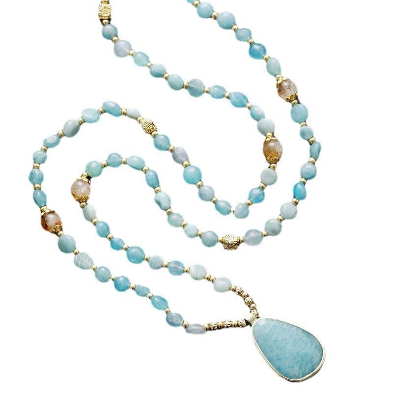 "Natural Stone Bohemian Handmade Beaded Pendant Necklace with light luxury design."