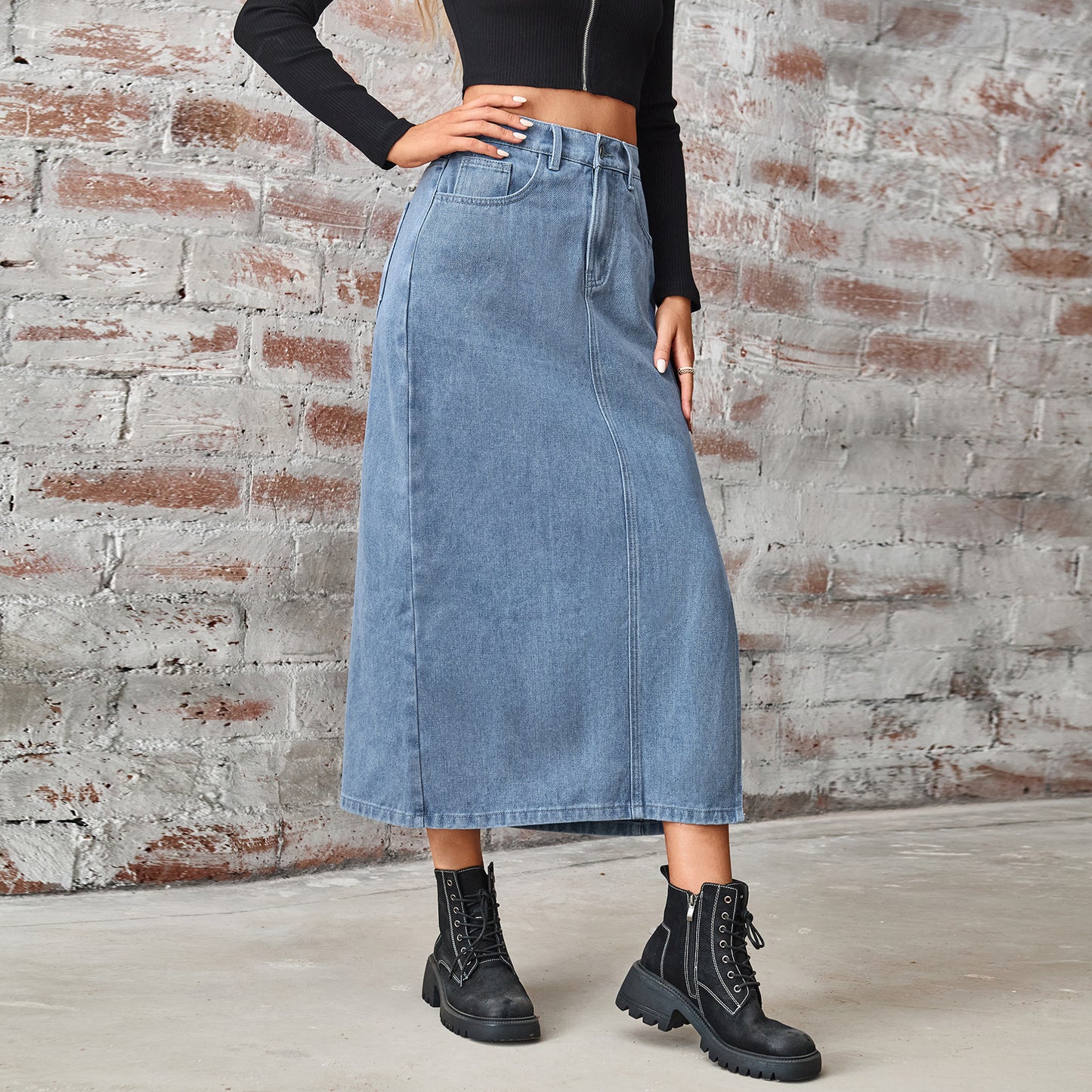 Women's Summer Washed Denim Elastic Waist Denim Skirt touchydesign