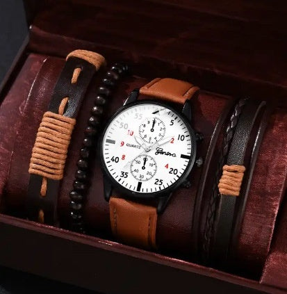 Single Calendar Fake Three-Eye Canvas Quartz Watch Set"