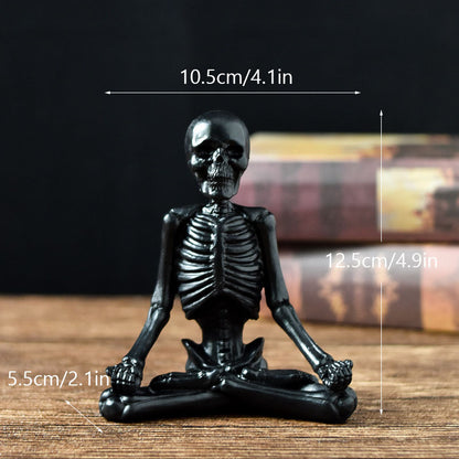 Halloween horror yoga skull skeleton resin ornaments, perfect for spooky desktop decorations or eerie home decor, featuring detailed skeleton modeling