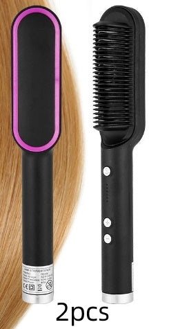 2-in-1 hair straightener and curling comb with negative ion technology. Dual-purpose electric hair brush for smooth, shiny hair and versatile styling."