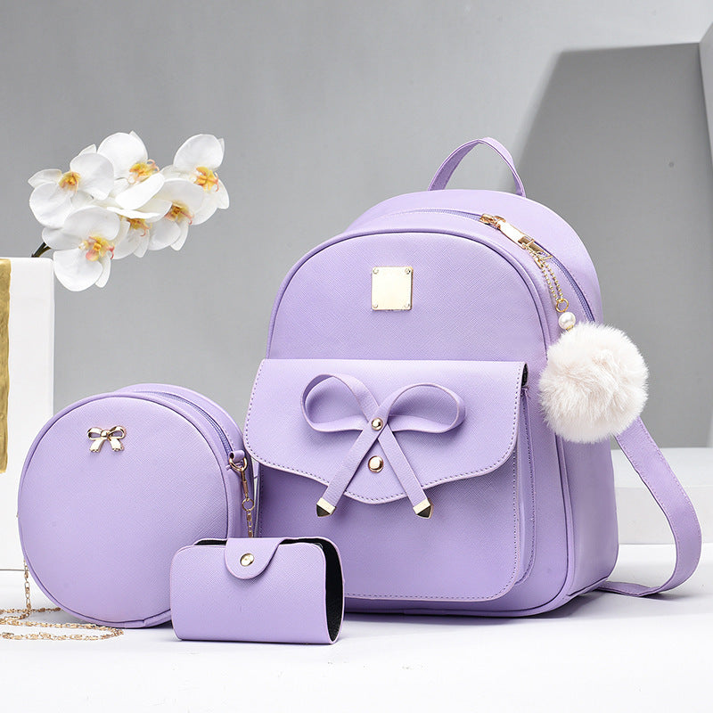 Fashion Women's Bags PU Bow Composite Bag Young Girl Student Cute Shoulders Backpack Crossbody Bags Coin Purse 3pcs Set touchydesign