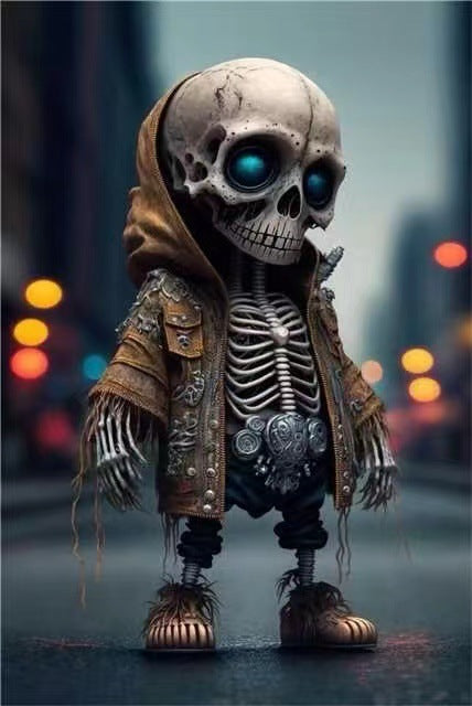 "Halloween cool skeleton figurines, resin skeleton dolls for home decor, spooky Halloween ornaments, detailed skeleton decorations, eerie Halloween collectibles."