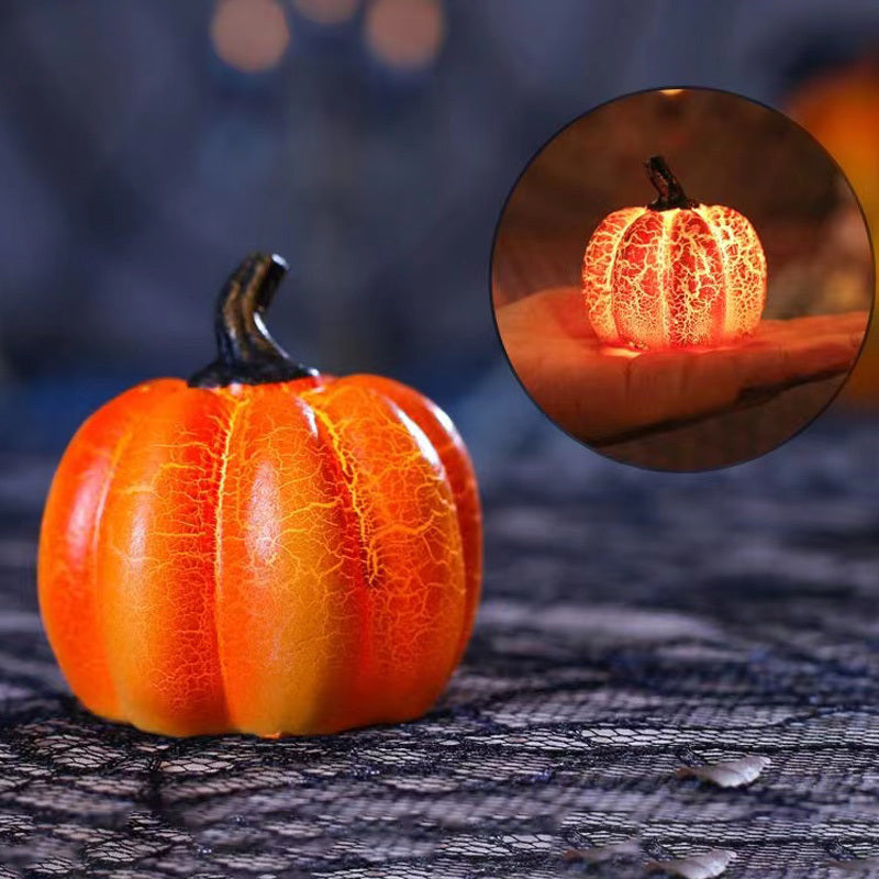 "2024 Halloween Pumpkin Lantern - Realistic Resin Pumpkin LED Candle Lamp - Luminous Halloween Decor for Spooky Atmosphere"