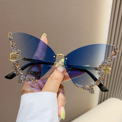 Luxury Diamond Butterfly Sunglasses Women Brand Y2K Vintage Rimless Oversized Sun Glasses Ladies Eyewear Shades touchydesign