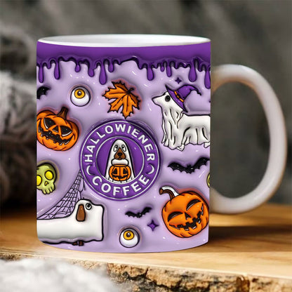 "Halloween Pumpkin Ceramic Coffee Mug with spooky fall design, festive Halloween-themed coffee mug, durable ceramic, perfect for coffee lovers."