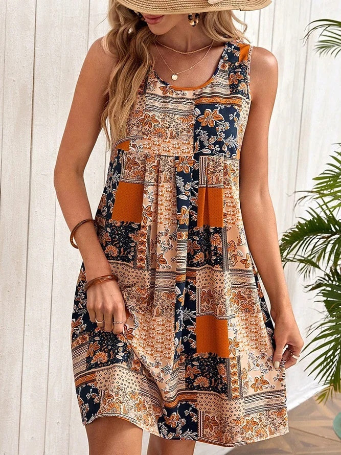 European And American Sleeveless Printed Dress touchydesign