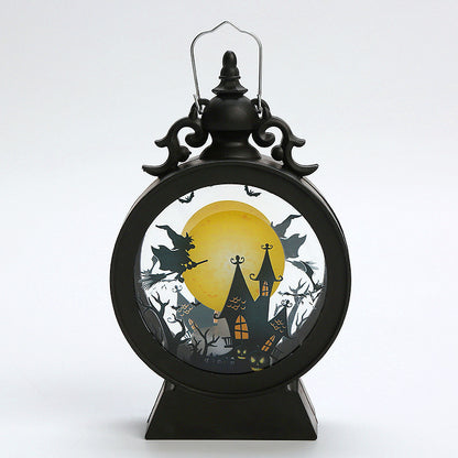 Vintage-style Halloween Portable Storm Lantern with flickering candlelight, ideal for Halloween parties and outdoor decorations."