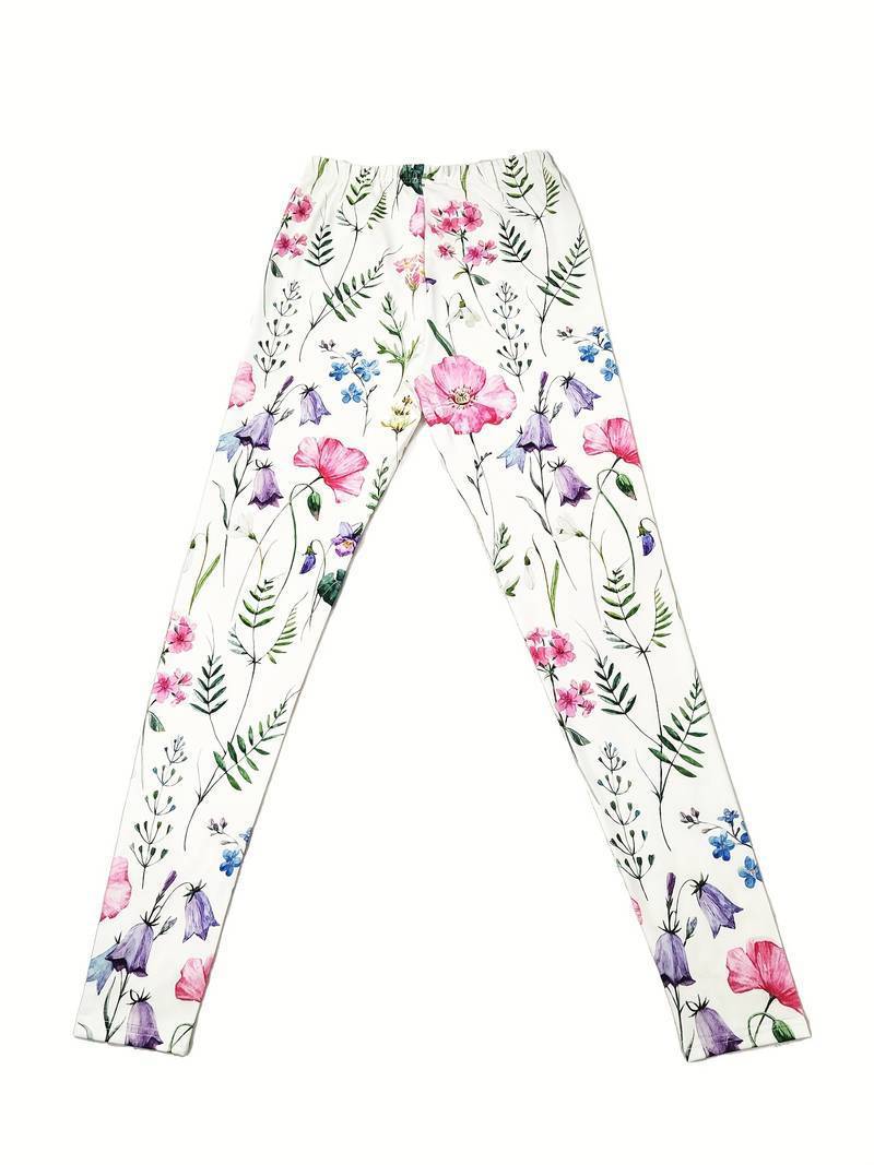 "Flower Print Elastic Waist Skinny Leggings for Women | Hip - Raising Casual Fashion" - touchydesign