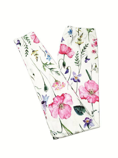 "Flower Print Elastic Waist Skinny Leggings for Women | Hip - Raising Casual Fashion" - touchydesign