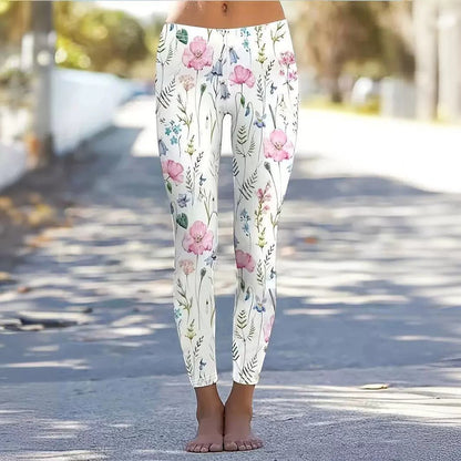 "Flower Print Elastic Waist Skinny Leggings for Women | Hip - Raising Casual Fashion" - touchydesign