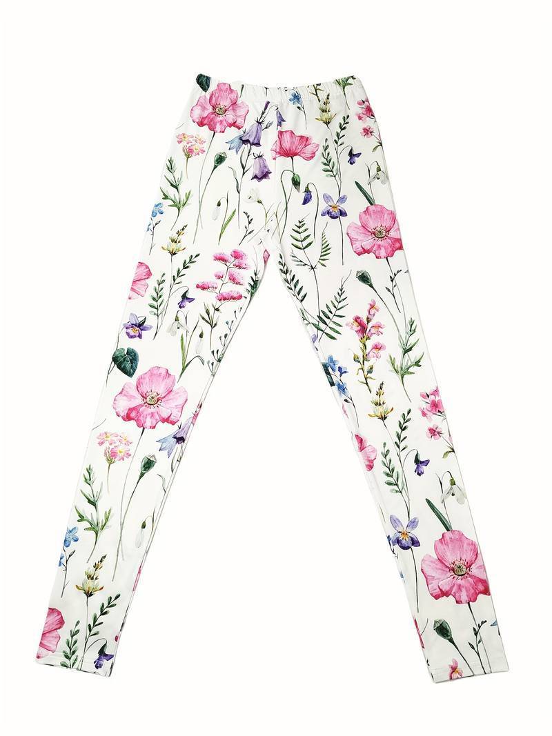 "Flower Print Elastic Waist Skinny Leggings for Women | Hip - Raising Casual Fashion" - touchydesign